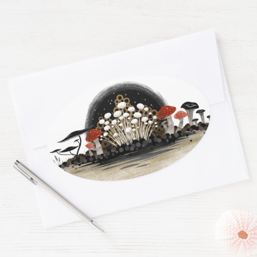 Paddenstoel Oogst Line Sticker - Ovaal (Envelop)