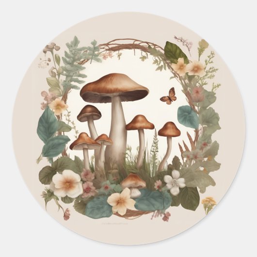 Paddenstoel Ronde Sticker (Voorkant)