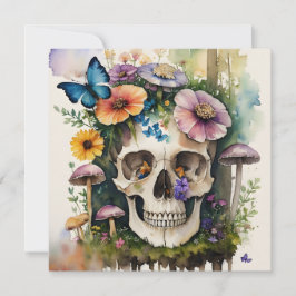 Paddenstoel Schedel Bloemrijke Waterverf Kunst Kaart