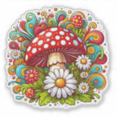 Paddenstoel te midden van levendige bloemen buiten sticker (Voorkant)