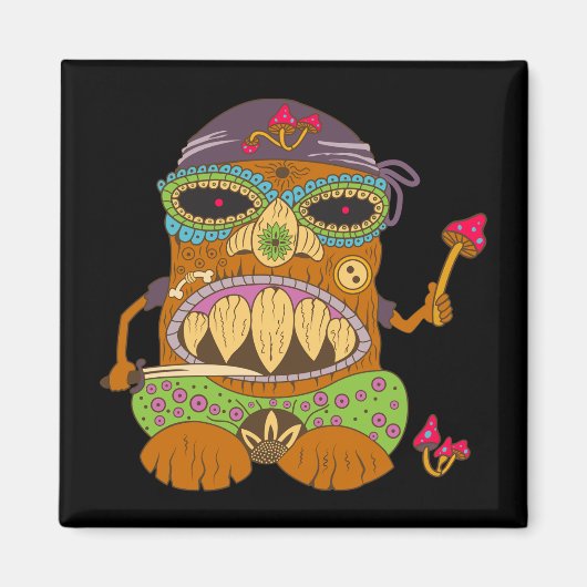 Paddenstoel Tiki Chef, Grappig Zwart Magneet (Voorkant)