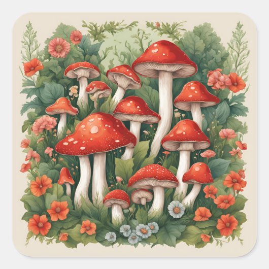 Paddenstoel Vierkante Sticker (Voorkant)