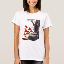 paddenstoel vliegt met agaric en bomen t-shirt