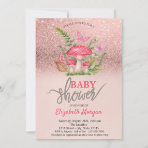 Paddenstoel Vlinders Rose Goud Glitter Baby Shower Kaart