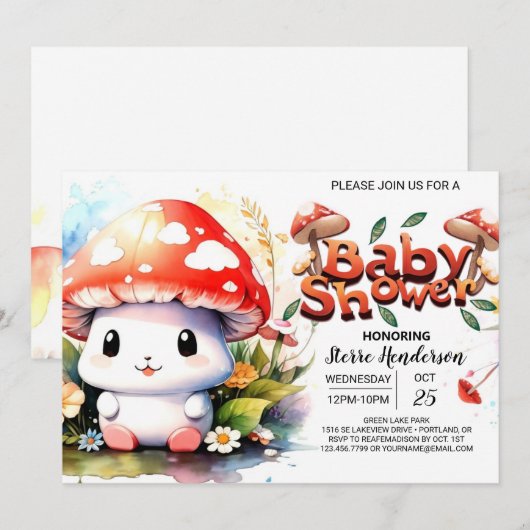 Paddenstoel Wonderland Baby shower Kaart (Voorkant / Achterkant)