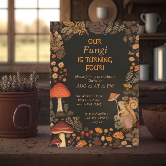 Paddenstoel Woodland Animal Boys Vierde Verjaardag Kaart
