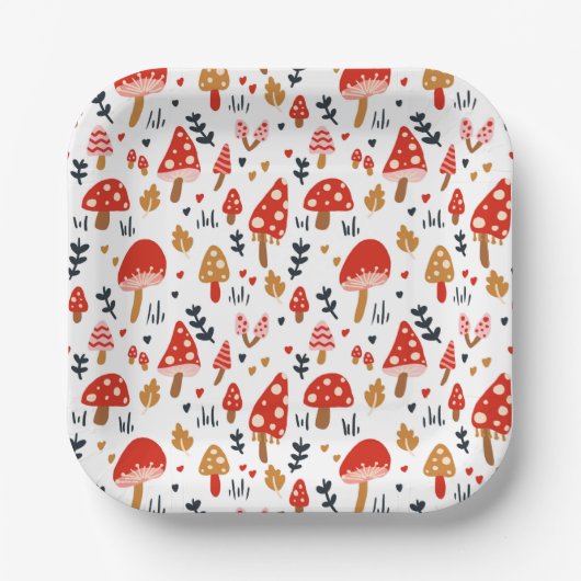 Paddenstoel Woodland Kathrin Legg Red Mushroom Papieren Bordje (Voorkant)