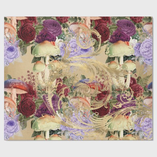 Paddenstoelbos Antiek goudRoos Marsala Paars Cadeaupapier (Vlak)