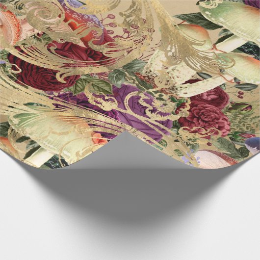 Paddenstoelbos Antiek goudRoos Marsala Paars Cadeaupapier (Hoek)