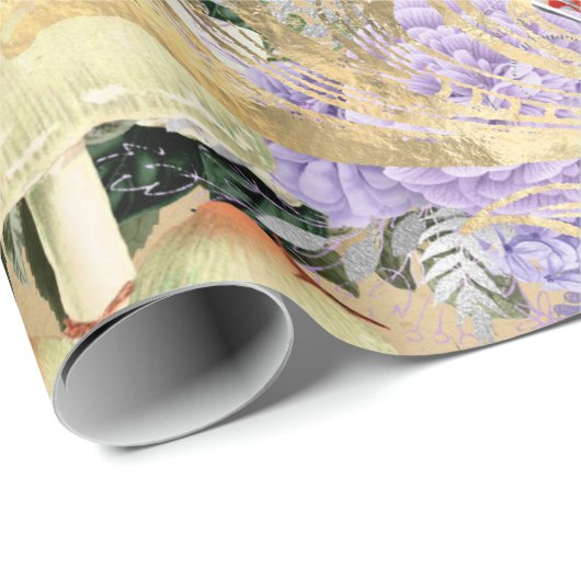 Paddenstoelbos Antiek goudRoos Marsala Paars Cadeaupapier (Rol Hoek)