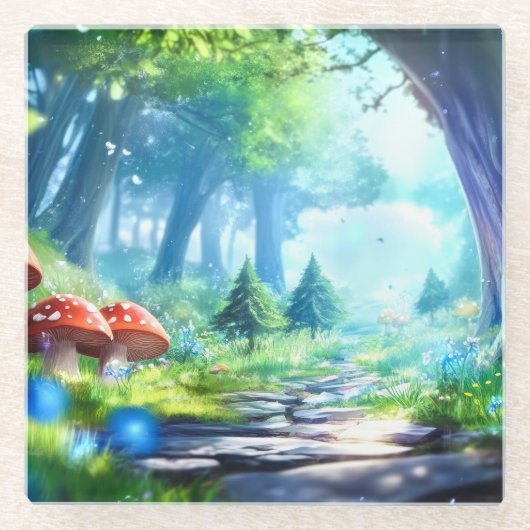 paddenstoelbos glazen onderzetter (Voorkant)
