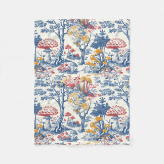 Paddenstoelbos in Toile De Jouy Fleece Deken