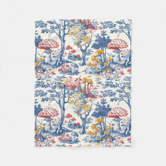 Paddenstoelbos in Toile De Jouy Fleece Deken (Voorkant)
