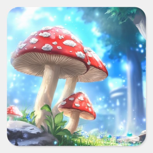 paddenstoelbos vierkante sticker (Voorkant)