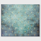 Paddenstoelen Antiek  Blauwgroen boomgaard Cadeaupapier (Vlak)