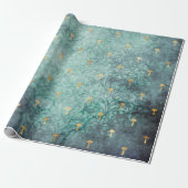 Paddenstoelen Antiek  Blauwgroen boomgaard Cadeaupapier (Uitgerold)