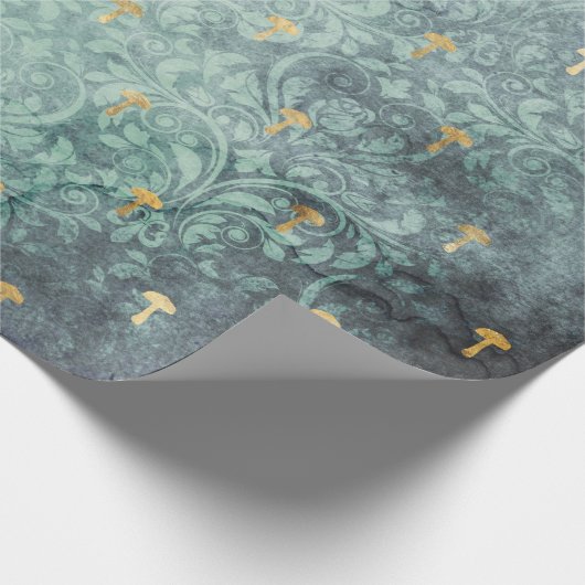 Paddenstoelen Antiek  Blauwgroen boomgaard Cadeaupapier (Hoek)