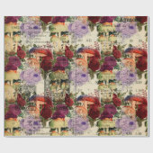 Paddenstoelen Antiek Ephemera Marsala Red Cadeaupapier (Vlak)