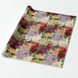 Paddenstoelen Antiek Ephemera Marsala Red Cadeaupapier