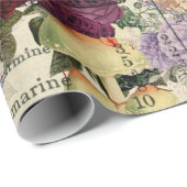 Paddenstoelen Antiek Ephemera Marsala Red Cadeaupapier (Rol Hoek)