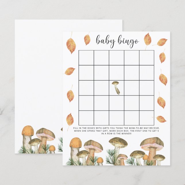 Paddenstoelen - baby shower bingo spel (Voorkant / Achterkant)