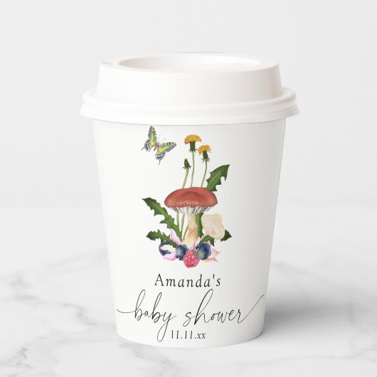 Paddenstoelen baby shower papieren bekers (Achterkant)