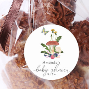 Paddenstoelen baby shower ronde sticker
