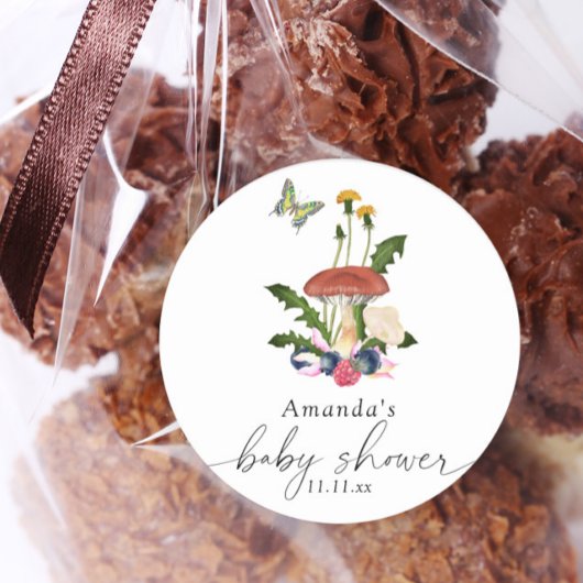 Paddenstoelen baby shower ronde sticker