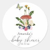 Paddenstoelen babyshower ronde sticker (Voorkant)
