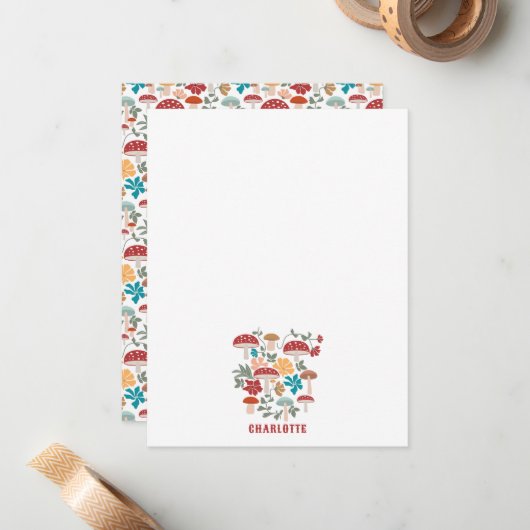 Paddenstoelen & Bloemen Mid Century Modern Custom  Notitiekaartje (Voorkant / Achterkant in situ)