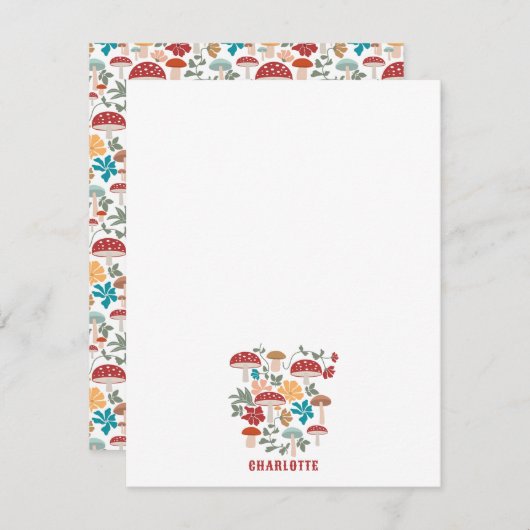 Paddenstoelen & Bloemen Mid Century Modern Custom Notitiekaartje (Voorkant / Achterkant)