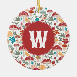 Paddenstoelen & Bloemen Mid Century Modern Monogra Keramisch Ornament