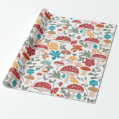Paddenstoelen & Bloemen Mid Century Modern Patroon Cadeaupapier (Uitgerold)
