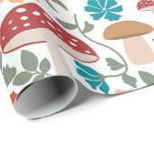 Paddenstoelen & Bloemen Mid Century Modern Patroon Cadeaupapier (Rol Hoek)