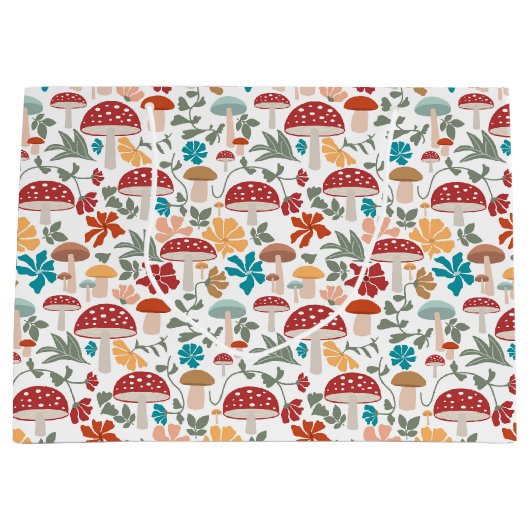 Paddenstoelen & Bloemen Mid Century Modern Patroon Groot Cadeauzakje (Voorkant)