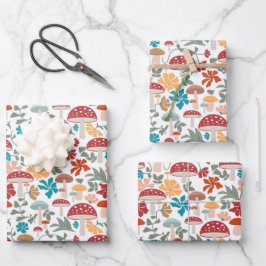 Paddenstoelen & Bloemen Mid Century Modern Patroon Inpakpapier Vel