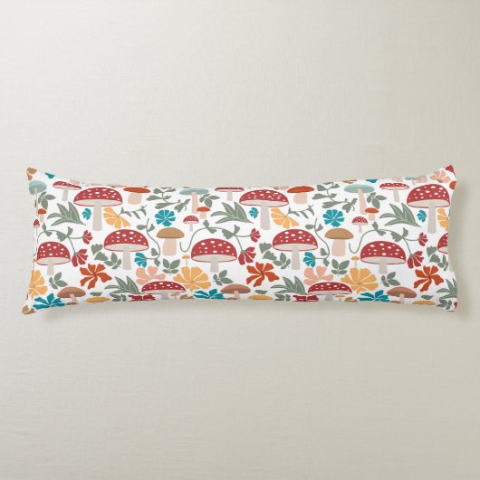 Paddenstoelen & Bloemen Mid Century Modern Patroon Lichaamskussen (Voorkant)