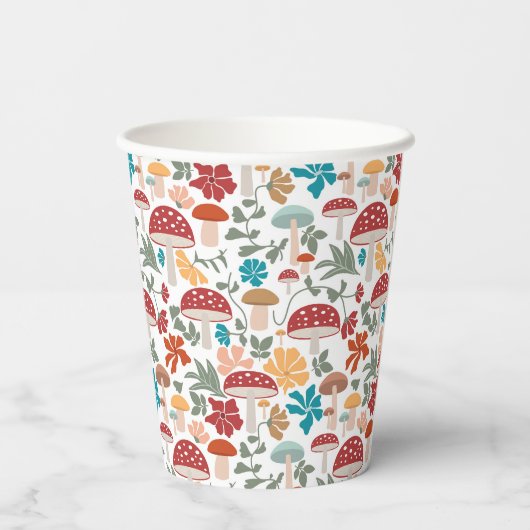Paddenstoelen & Bloemen Mid Century Modern Patroon Papieren Bekers (Achterkant)