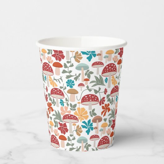 Paddenstoelen & Bloemen Mid Century Modern Patroon Papieren Bekers (Links)