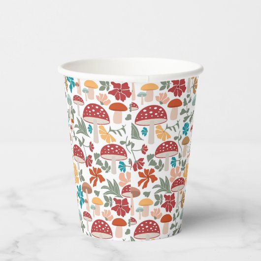 Paddenstoelen & Bloemen Mid Century Modern Patroon Papieren Bekers (Rechts)