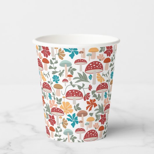 Paddenstoelen & Bloemen Mid Century Modern Patroon Papieren Bekers (Voorkant)