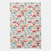 Paddenstoelen & Bloemen Mid Century Modern Patroon Theedoek (Verticaal)