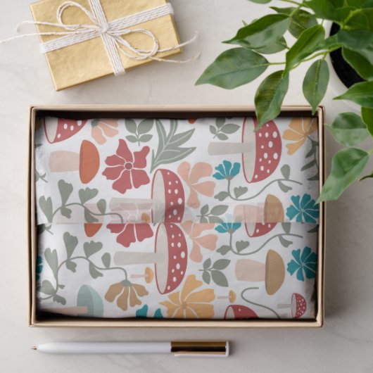 Paddenstoelen & Bloemen Mid Century Modern Patroon Tissuepapier (Geschenk)
