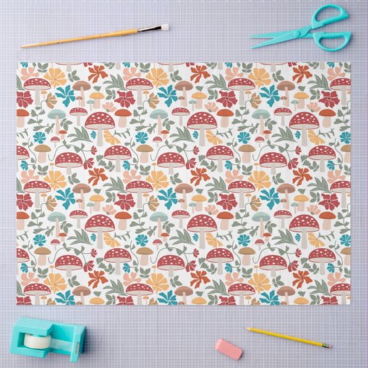 Paddenstoelen & Bloemen Mid Century Modern Patroon Tissuepapier (Craft)