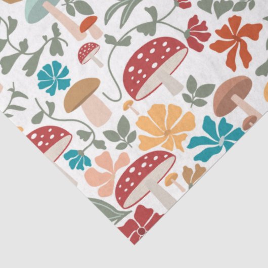 Paddenstoelen & Bloemen Mid Century Modern Patroon Tissuepapier (Detail)