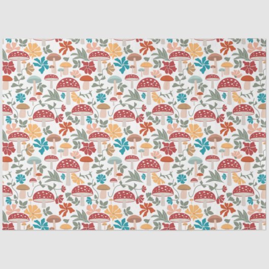 Paddenstoelen & Bloemen Mid Century Modern Patroon Tissuepapier (Voorkant)