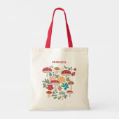 Paddenstoelen & Bloemen Mid Century Modern Patroon Tote Bag (Achterkant)