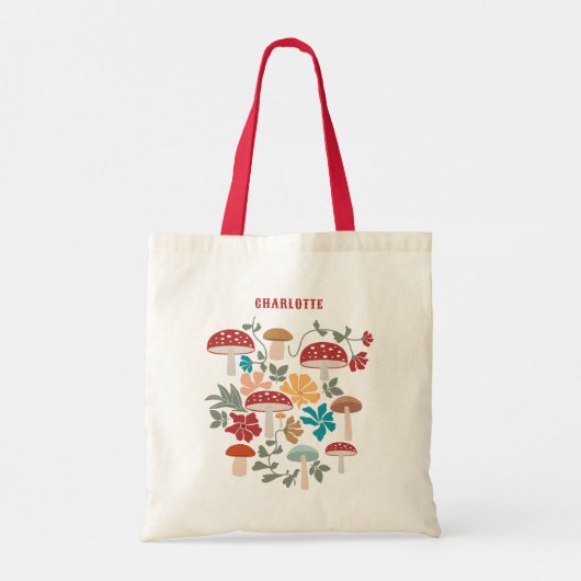 Paddenstoelen & Bloemen Mid Century Modern Patroon Tote Bag (Achterkant)