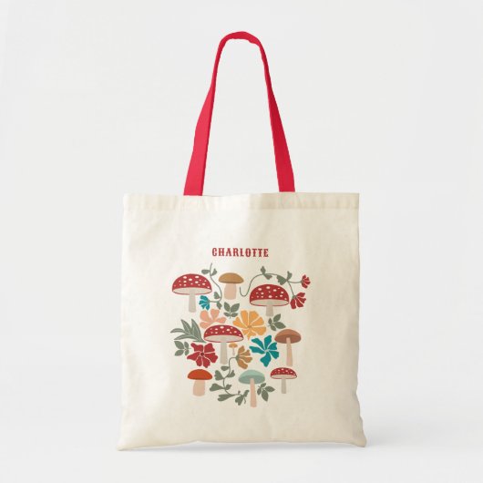 Paddenstoelen & Bloemen Mid Century Modern Patroon Tote Bag (Voorkant)