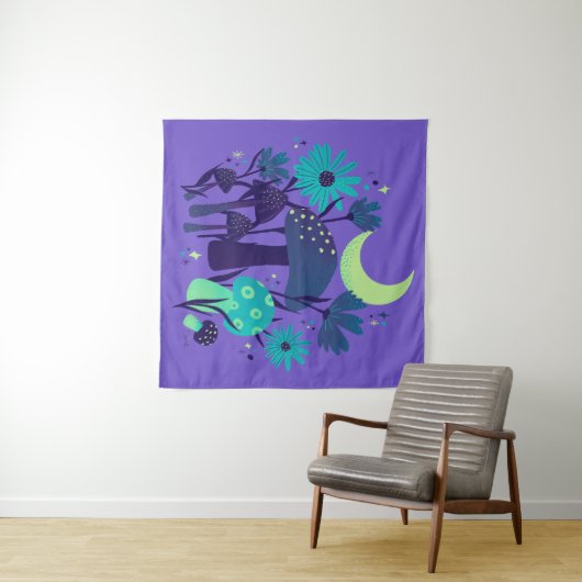 Paddenstoelen & bloemen - Paarse bosbes Wandkleed (In Situ (horizontaal))